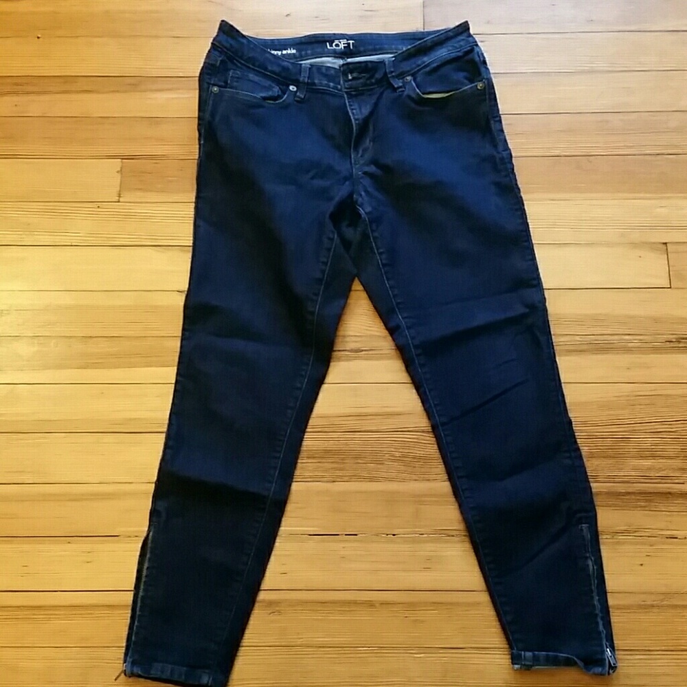 Loft Curvy Skinny Dark Wash Zippered Ankle Jeans